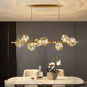 Lampadario Lungo a Sospensione Nordico a LED con Sfera in Vetro Trasparente per Sala da Pranzo, Bar, Ristorante, Caffetteria, Ufficio - Product Image 4