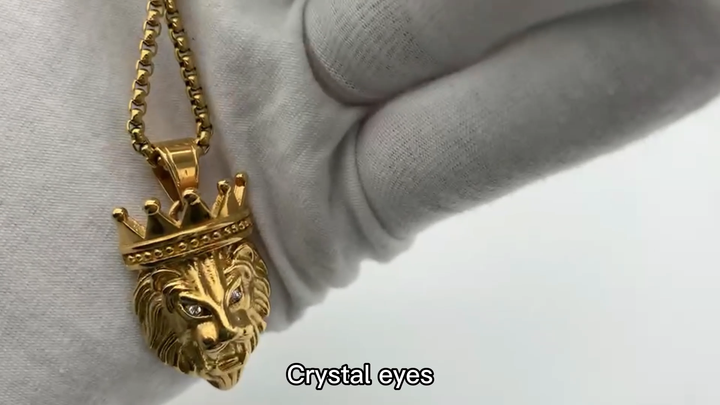 Crystal Crown Gold Lion With Crown Pendant High-End Luxury