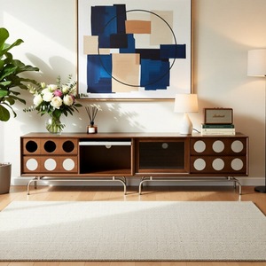 Mueble de TV de Madera de Fresno Estilo Vintage para Patio Familiar, con Cajones de Almacenamiento, Soporte de TV de Estilo Bauhaus, Muebles para Sala de Estar - Product Image 1