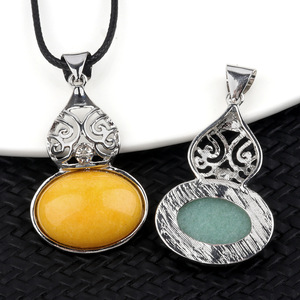 JOYA CADEAU Fashion 28*40MM en forme de <span class=keywords><strong>calebasse</strong></span> Aventurine <span class=keywords><strong>verte</strong></span> pierre d'agate pendentif en métal breloques de pierres précieuses utilisées pour <span class=keywords><strong>la</strong></span> fabrication de colliers - Product Image 3