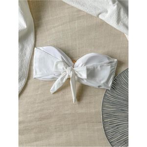 Haut de bikini bandeau personnalisé pour femme, sans bretelles, à nouer dans le dos, en Spandex et Nylon extensible blanc - Product Image 1
