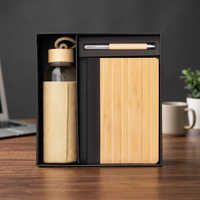 Ensemble cadeau Liviya avec logo personnalisé, carnet en cuir PU et bois, stylo, bouteille d'eau - Cadeau d'entreprise, modèle 109, boîte cadeau