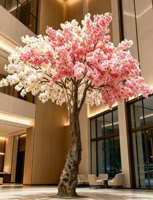 Pohon Bunga Sakura Buatan Besar Warna Pink Putih Realistis untuk Dekorasi Lanskap Hotel, Mal, Pernikahan, Custom