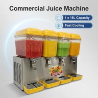 Distributeur de jus de fruits électrique commercial 16L à 4 réservoirs, type pulvérisateur, machine à mélanger les boissons, distributeur de boissons robuste