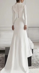 Vestido de Novia Musulmán Elegante Personalizado, Estilo Sirena, Talla Grande, Cuello Redondo, Espalda Descubierta, Manga Larga, Largo Hasta el Suelo - Product Image 3