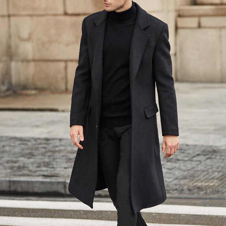 Men's Wool Jacket Winter Autumn Mens Long Windproof Wool Coat Casual Thick Slim Fit Jacket Male Overcoat