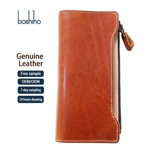 Luxury Handmade Italian Vegetable Tanned Leather Wallet Zipper <b>Pocket</b> Leather Women Wallet - Product Image 1