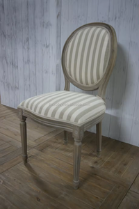 Pháp cổ phong cách rắn gỗ vòng trở lại ăn ghế sọc vải lanh không có cánh tay ghế - Product Image 6