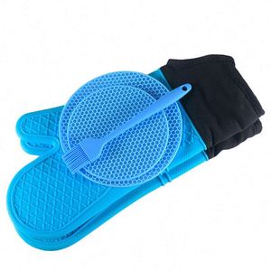 Oven <b>Gloves</b> Honeycomb Pad All-in-One Oil Sweep Set Cotton <b>Long</b> Oven Mitt Microwave <b>Gloves</b> Honeycomb Pad Oil Brush - Product Image 2