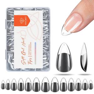 Modelones - Uñas Postizas Cortas Francesas en Forma de Almendra, ABS Transparente, Cobertura Completa, Preformadas, Puntas Suaves, 216 Piezas, 12 Tamaños, Caja de Plástico, DIY para el Hogar - Product Image 1