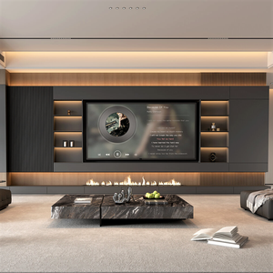 Mobile TV <span class=keywords><strong>Moderno</strong></span> in Legno con Caminetto, Design Personalizzato per Parete di Fondo per Soggiorni, Hotel e Appartamenti - Product Image 1