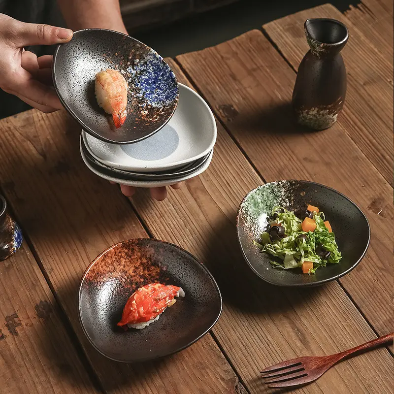 Japanese style black ceramic tableware Sushi Sashimi Food Serving Dishes Vintage Restaurant Snacks Plates