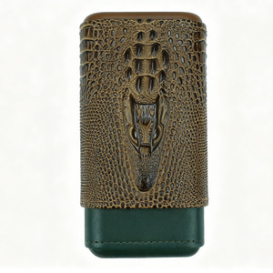 Étui de Voyage Premium en <span class=keywords><strong>Cuir</strong></span> Gaufré pour Cigares, Triple Emplacement, Intérieur en Bois de Cèdre, Support Portable pour Cigares, Idéal Cadeau d'Affaires - Product Image 5