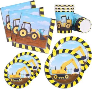 Juego de Vajilla para Fiestas Temáticas de Construcción, para 24 Personas, Incluye Platos, Cuchillos, Cucharas, Tenedores, Vasos y Servilletas - Product Image 4