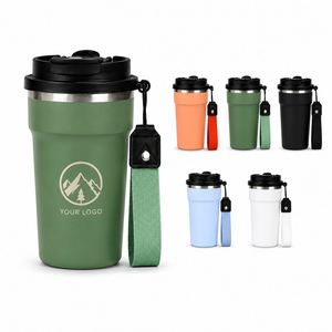 Vente en gros de gobelets à café en acier inoxydable personnalisés de 400 ml, avec revêtement en poudre, isothermes, pour les voyages, avec cordon - Product Image 1
