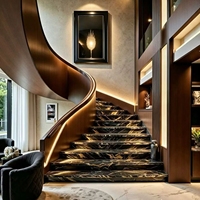 Carreaux de pierre en granit noir doré style moderne, marches et contremarches intérieures en granit fusion noir pour la décoration d'hôtels