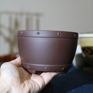 Maceta de arcilla púrpura Yixing en forma de tambor, hecha a mano, de cerámica, para suculentas y bonsáis. - Product Image 1