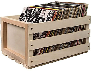 Record Storage Crate Holds up to 75 Albums, Black