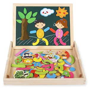 Kinder Cartoon Tier Verkehr Form Holz puzzle Doppelseite Mini Tafel Magnetic Dry Erase Zeichenbrett