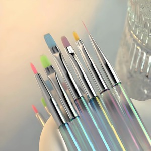 6PCS Candy Color Iridescent Handle Nail Art <b>Brush</b> Set, UV Gel Liner Detailing Building Shaping <b>Brushes</b> for Salon & Home DIY - Product Image 6