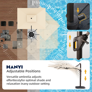 Sombrilla Moderna Cuadrada de Aluminio de 9X12 Pies con Luces LED, Impermeable, Anti-UV, Base de Plástico Ecológica para Exteriores, <span class=keywords><strong>Patio</strong></span>, Hotel, Comedor - Product Image 6