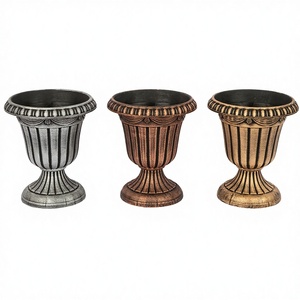 Pots de fleurs de jardin de grande taille en plastique jaune style romain vintage, revêtement poudré - Product Image 3