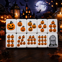 Jeu de Mahjong américain Halloween Sorcière, Balai et Citrouille, Tuiles en acrylique 4 couches, 160 pièces, Coffret cadeau de luxe avec accessoires complets
