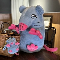 Peluche de rat gris super douce et mignonne avec des pattes roses et une forme 3D, animal en peluche de haute qualité, plusieurs tailles pour enfants et adultes