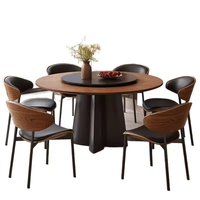Table à manger ronde en bois de style médiéval, table haut de gamme, design rétro, couleur noyer, ensemble de table à manger ronde