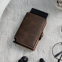 Dompet Kartu Tipis Ultra dari Aluminium Casekey Wholesale, Porte Carte RFID Kulit Pria Vintage PU Leather Smart Wallet untuk Pria