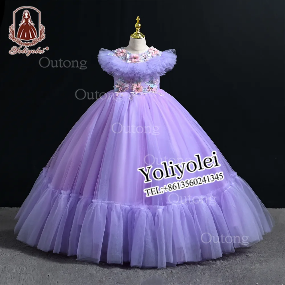 Đáng Yêu Bán Buôn Trẻ Em Nhiều Lớp Vải Tuyn Không Tay Dresses Trẻ Em Đính Bánh Thanh Lịch Gown Girl Dài Đảng Dress