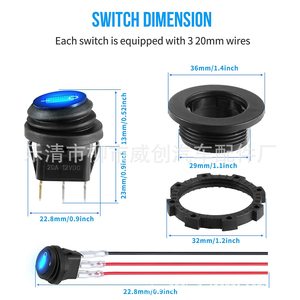 KCD2 Round Waterproof Rocker <b>Switch</b> With Light 3 Pin <b>12V</b> 20A For Motorcycle Panel Wiring - Product Image 4