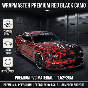 WRAPMASTER Pellicola Adesiva in Vinile per Rivestimento Auto Completo 1,52x20m Camouflage Bomb Nero e Rosso - Product Image 1