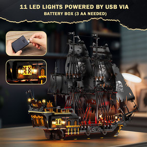JMBricklayer Bateau pirate en perles noires avec lumières, 1713 pièces, kit de construction de modèle de bateau MOC, collection, décoration de la maison, cadeau - Product Image 5