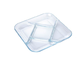 Meilleures ventes en gros Plat à salade en verre transparent divisé multi-niveaux Micro-ondes Verre trempé Plat carré - Product Image 5
