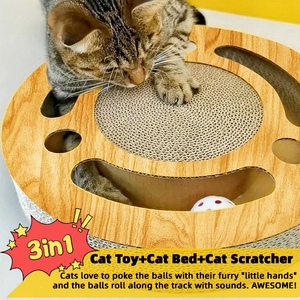 Nhà Máy Giá 3-Trong-1 Tương Tác Mèo Đồ Chơi Vòng Hình Dạng Scratcher Với Gỗ Bóng Theo Dõi Cổ Điển Giáng Sinh Phong Cách Các Tông - Product Image 2