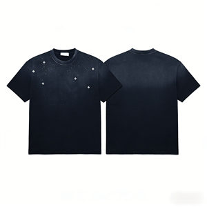 T-shirts décontractés surdimensionnés à col pour hommes, motif uni, délavage acide, 100 % coton tricoté 240g, respirant - Product Image 4