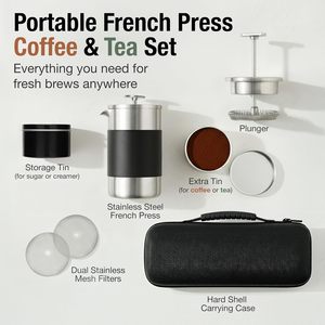 Cafetière à piston portable en acier inoxydable de 350 ml, double paroi, pour le voyage en extérieur, usage personnel pour le camping - Product Image 4