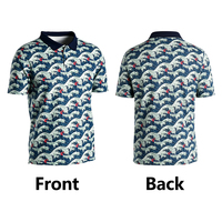Kaos Golf Pria Bordir Motif Gelombang Seni Spandex 100% Poliester Gelap Ukuran XL Bernapas Performa Tinggi Olahraga Lengan Pendek
