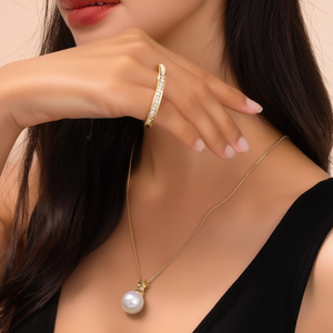 Fashion <b>Ring</b> 316L Stainless Steel PVD Gold Plating Pearl Pendant <b>Adjustable</b> Band For Women Jewelry - Product Image 3