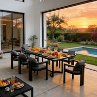 Ensemble de table à manger d'extérieur en aluminium carré moderne - Finition durable, imperméable et résistante aux UV, garantie de 3 ans, utilisation pour les banquets dans les hôtels