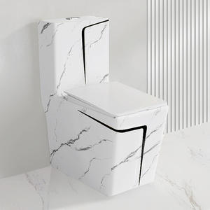 Sanitaire salle de bain personnalisé wc marbré marbre cuvette de toilette s-trap/p-trap plancher en céramique ligne dorée toilette une pièce - Product Image 4