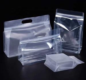 Échantillon gratuit pochette debout mat givré thermoscellable sac transparent à fond plat avec <span class=keywords><strong>poignée</strong></span> zippée - Product Image 3