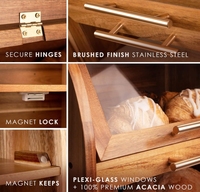 La boîte de rangement à pain à deux couches en bois d'acacia avec des couvercles de fenêtre en verre pour le stockage des aliments dans la cuisine.