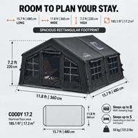 Tente gonflable familiale Coody Familia 17.2 Air - Noire, durable, portable, grande, pour quatre saisons, idéale pour le camping en famille.