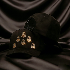 قبعة بيسبول عالية الجودة من 5 قطع مصنوعة من الجلد المدبوغ للأعمال والجولف، مزينة بأحجار الراين اللامعة بنمط شبحي، قبعة مكسيكية 31 إل ماجو داني - Product Image 1