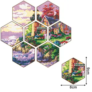 松宇定制水钻生日礼物六角7包风景屋5D DIY钻石艺术绘画套装杯垫