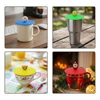 Couvre-tasse en silicone avec un adorable dessin animé 3D d'animaux et de fruits, couvercle de tasse réutilisable, anti-poussière, hermétique