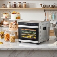 Elektrische 6-bakjes roestvrijstalen voedseldroger - fruitdroger - 35-75°C regelbare temperatuur - 24 uur timer - digitale bediening - oververhittingbeveiliging