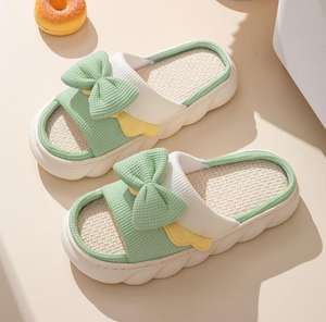 Nouvelles pantoufles en lin pour femmes, résidence, maison, dessin animé, quatre saisons, haut <span class=keywords><strong>de</strong></span> gamme, intérieur, coton et lin, semelle épaisse, antidérapantes - Product Image 4
